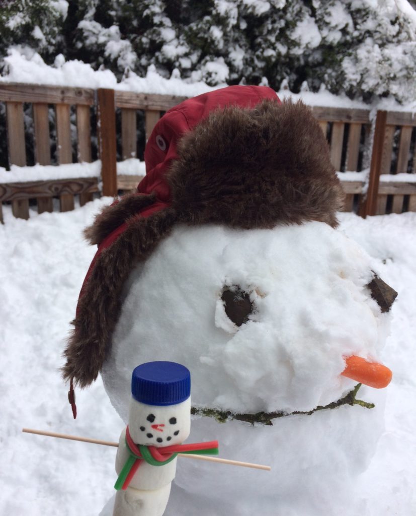 Who's cuter—the marshmallow snowman or the real snowman? Ten Thousand Hour Mama