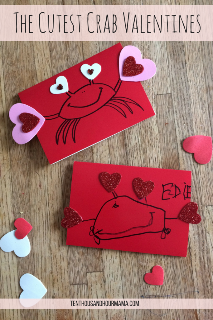 Handmade Valentine's Day cards // Cute + easy crab valentines. Ten Thousand Hour Mama