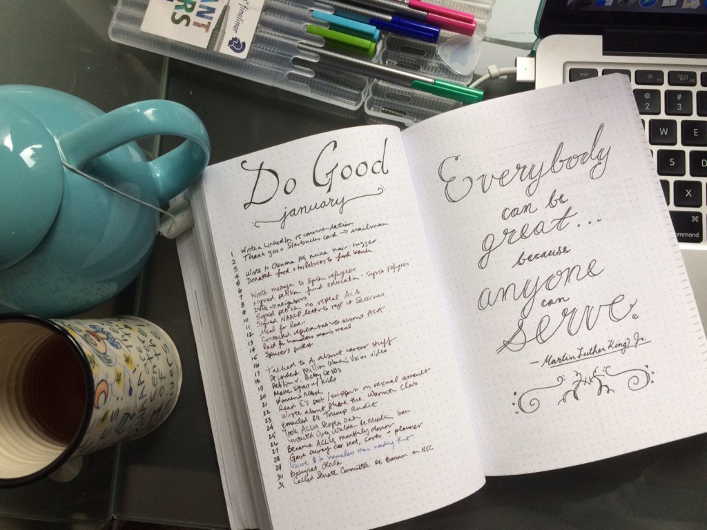 Do good bullet journal spread for January // New Year's Resolution // Martin Luther King Jr. quote - Ten Thousand Hour Mama