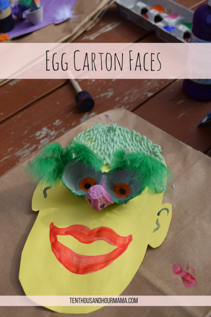 Egg carton faces craft // Upcycled art // Recycle art // Ten Thousand Hour Mama