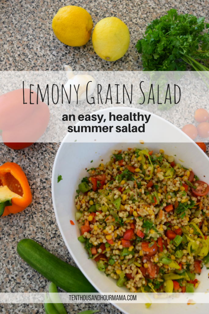 This lemony grain salad is an easy, healthy side dish to bring to a BBQ this summer! can also be made gluten-free. Ten Thousand Hour Mama