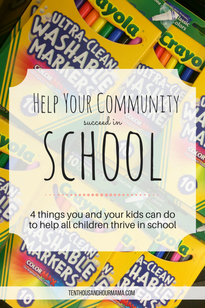 Your kids may be too young to volunteer, but any family can do good in their community by helping all children thrive in this back to school season. Here, 4 things you can do to help! Ten Thousand Hour Mama