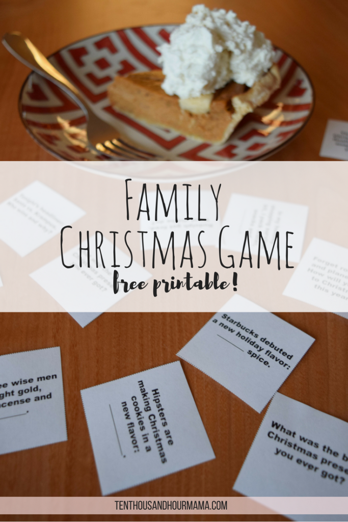 This fun family Christmas game (via a free download printable) is a great way to spend time together over the holidays! Ten Thousand Hour Mama 