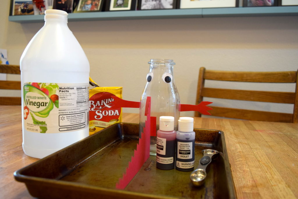 Mixing colors activities for homeschool preschool lesson - baking soda vinegar dragon science experiment. Ten Thousand Hour Mama